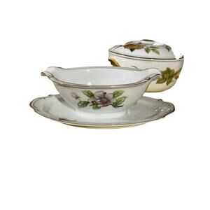Roselyn Dogwood Gravy Boat & Attached Underplate Fine China Sauce Boat & Plate